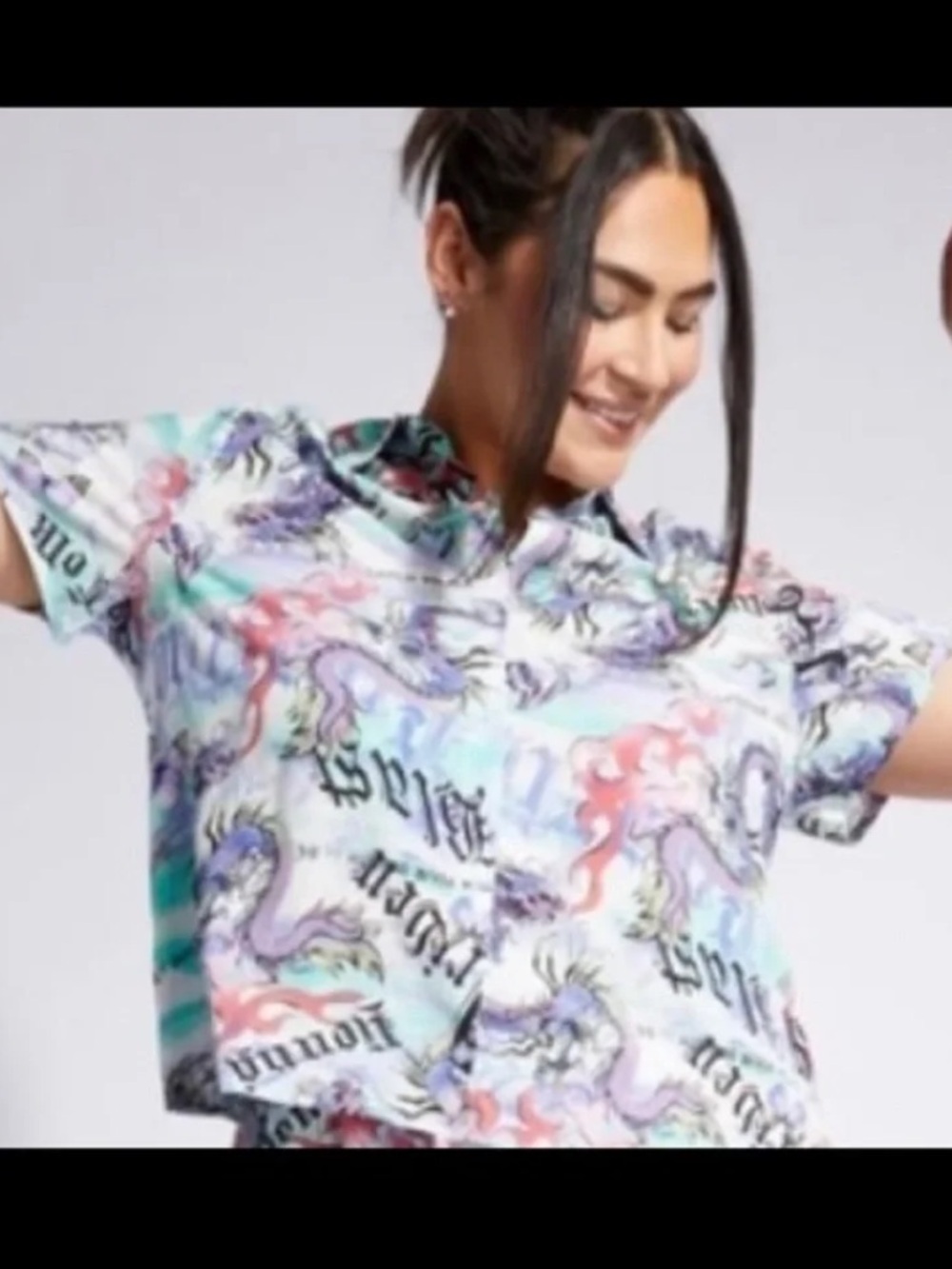 rue21 Floral Tattoo inspired Dragon Print Crop Top L